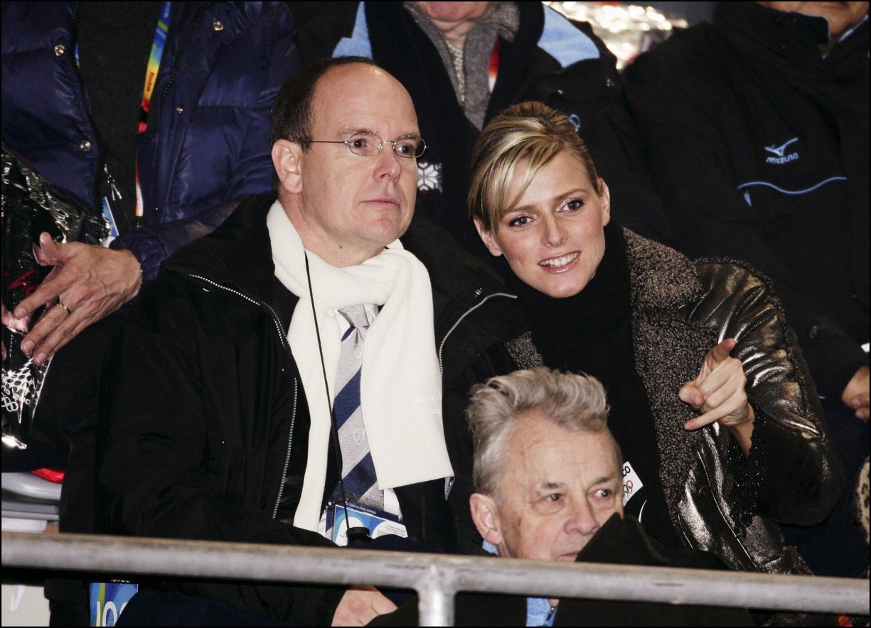 Prince Albert of Monaco with his new girlfriend Charlene Wittstock at the Opening ceremony of the 2006 Winter Olympics in Turin, Italy on February 10, 2006.
