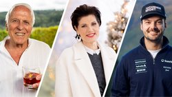 Sie haben guten Grund zur Freude: Walter Andreas Müller, Maja Brunner und Loïc Meillard.